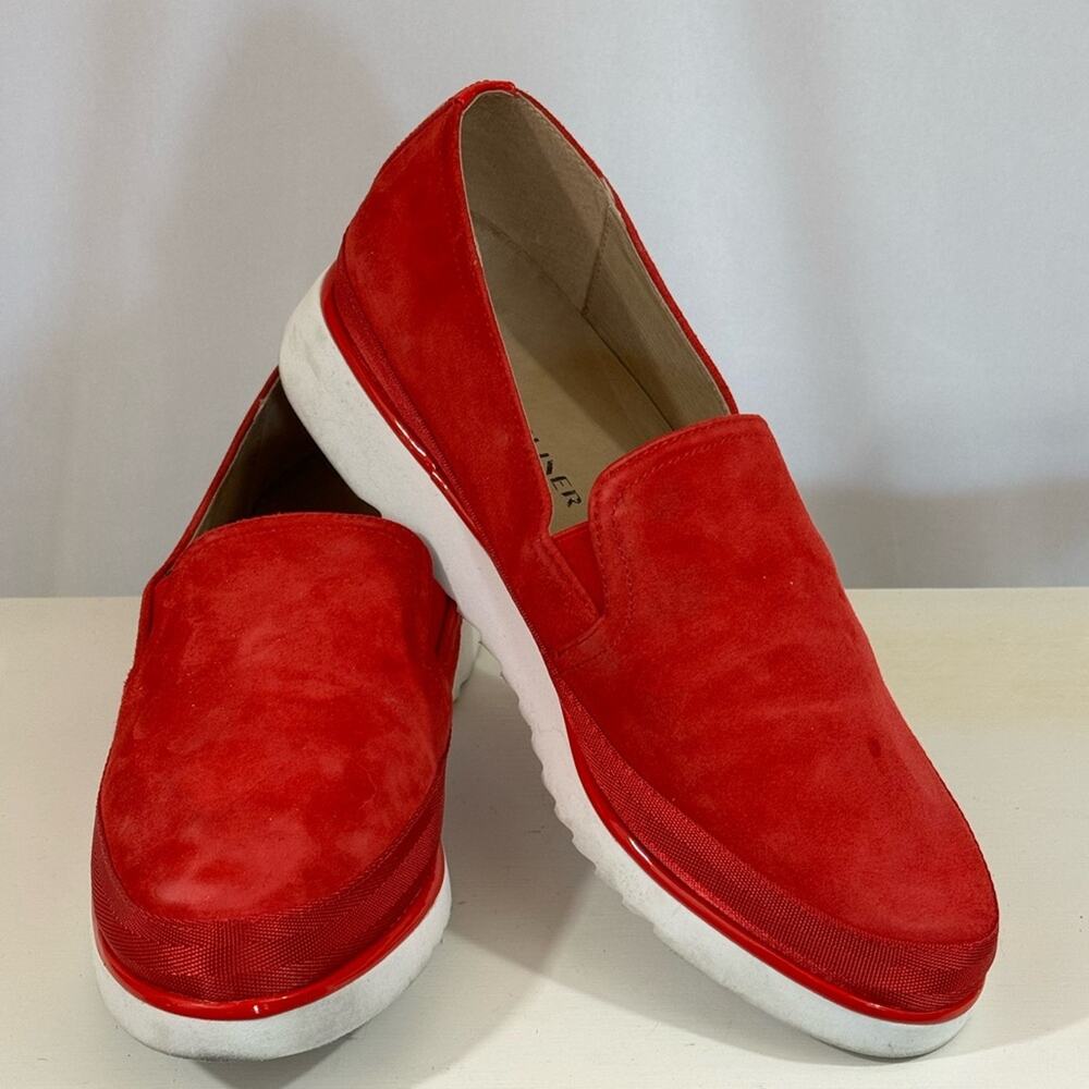 EUC: Donald J. Pliner red suede loafers